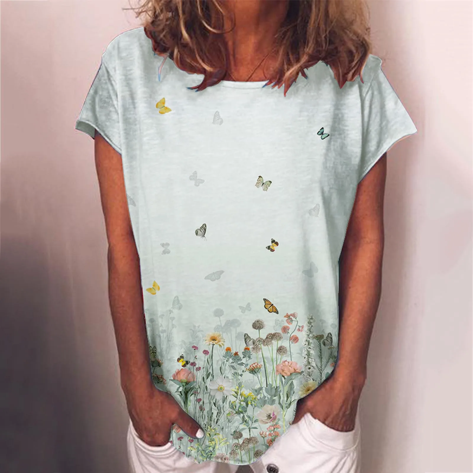 

Women T Shirt Summer Vintage Floral Print O Neck T Shirts Short Sleeve Tunic Pullovers Loose Tshirt Graphic Tshirts Camisetas