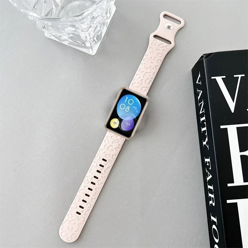 Фото Для часов Huawei Fit 4/3, ремешок с леопардовым принтом для Huawei Fit 4 pro, силиконовый ремешок с гравировкой, сменный ремешок для часов №5