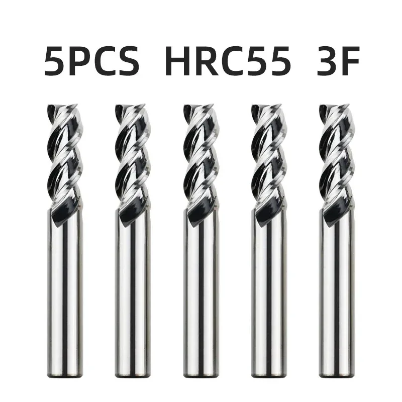 

Карбидные плоские концевые фрезы из алюминия и меди HRC55, 3 канавки, токарные станки, фреза из вольфрамовой стали 4, 5, 6, 8, 10 мм, инструменты