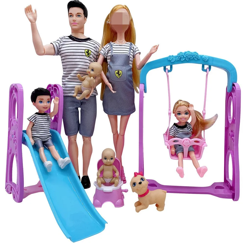 5-Person Doll Family =11.5'' Pregnant Doll Body Mom Daddy Girl Boy Doll Stroller Scooter Swing For Barbie Game Doll Accessories