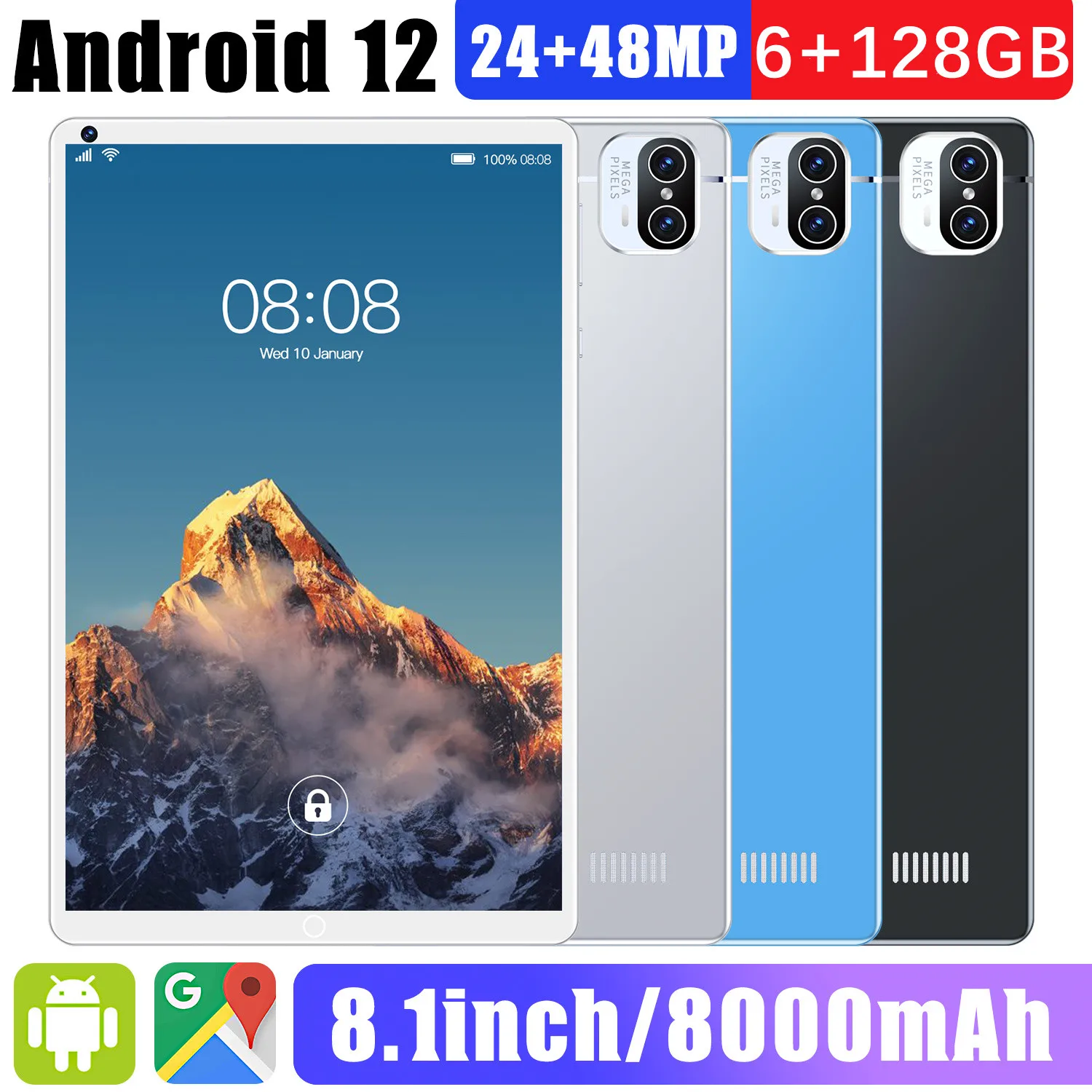 

Планшет X5 на Android 12, экран 8,1 дюйма, 6 ГБ + 128 ГБ