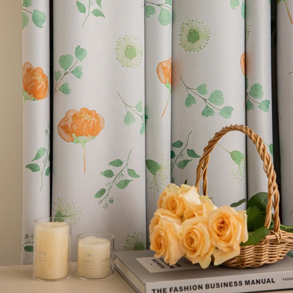 Романтические весенние шторы LEEJOOM с зелеными листьями и цветочным принтом на