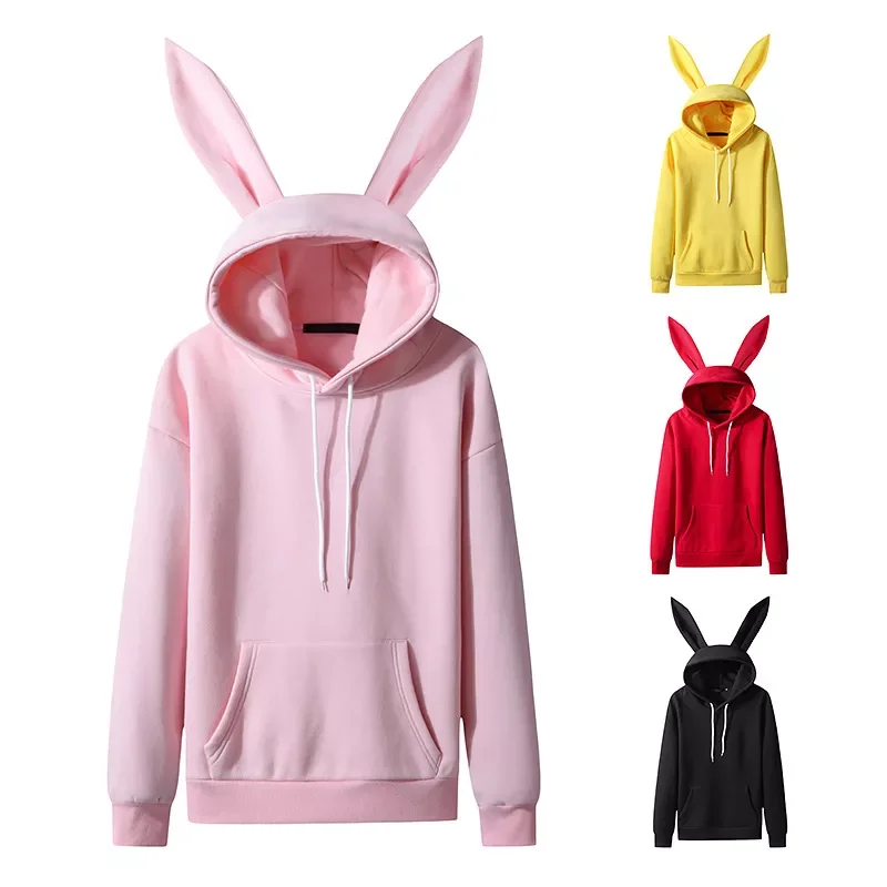 

NEW 2023 US size Autumn New Women's Lovely Rabbit Ear Design Hooded Fleece Long Sleeve Sweater Hoodies