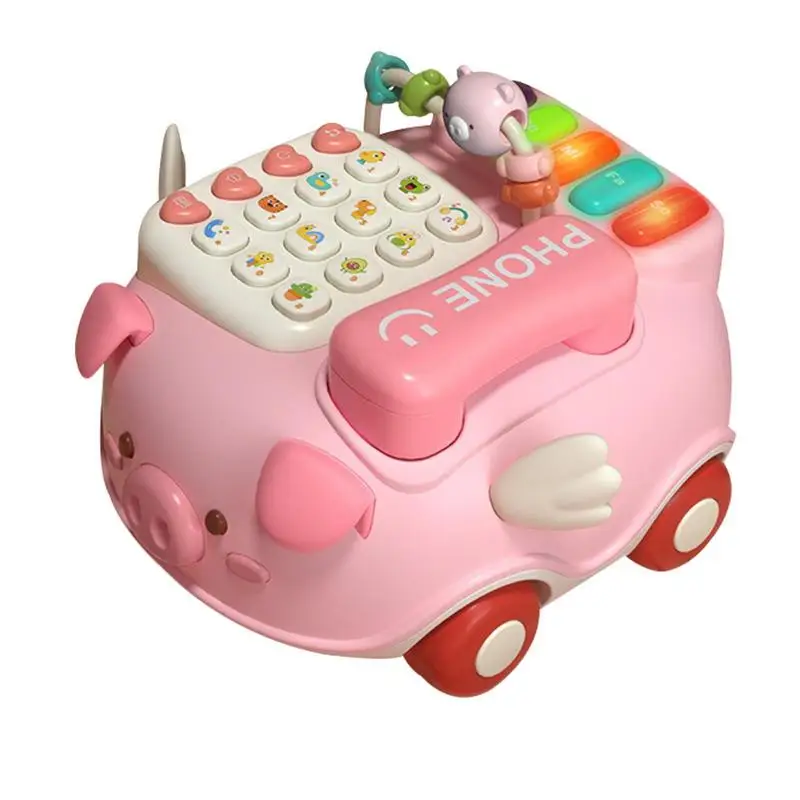 

Baby Kids Telephone Toy Cartoon Pig Simulated Landline Smartphone Drag Function Call Play Piano Early Education Music Learn