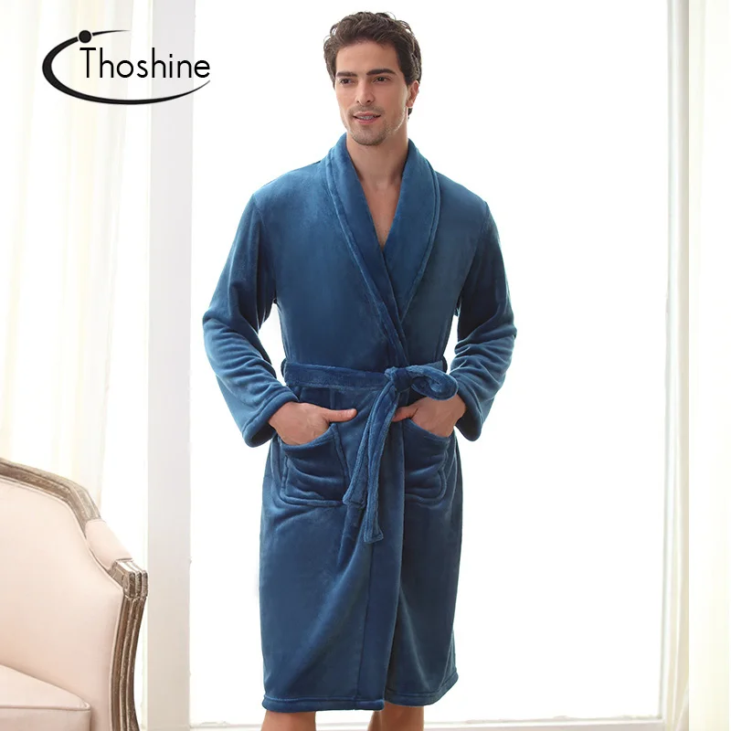 

Thoshine Brand Spring Autumn Winter Coral Fleece Robe Men Flannel Bathrobe Warm Sleepwear Nightwear Casual Home Clothing