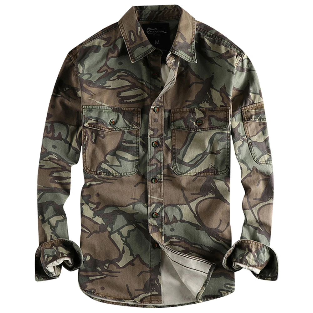 American Fashion Camouflage Printed Shirts For Mens Big and Tall Mans Shirt Coat Long Sleeve Outdoor Army Mans Overshirt Clothes