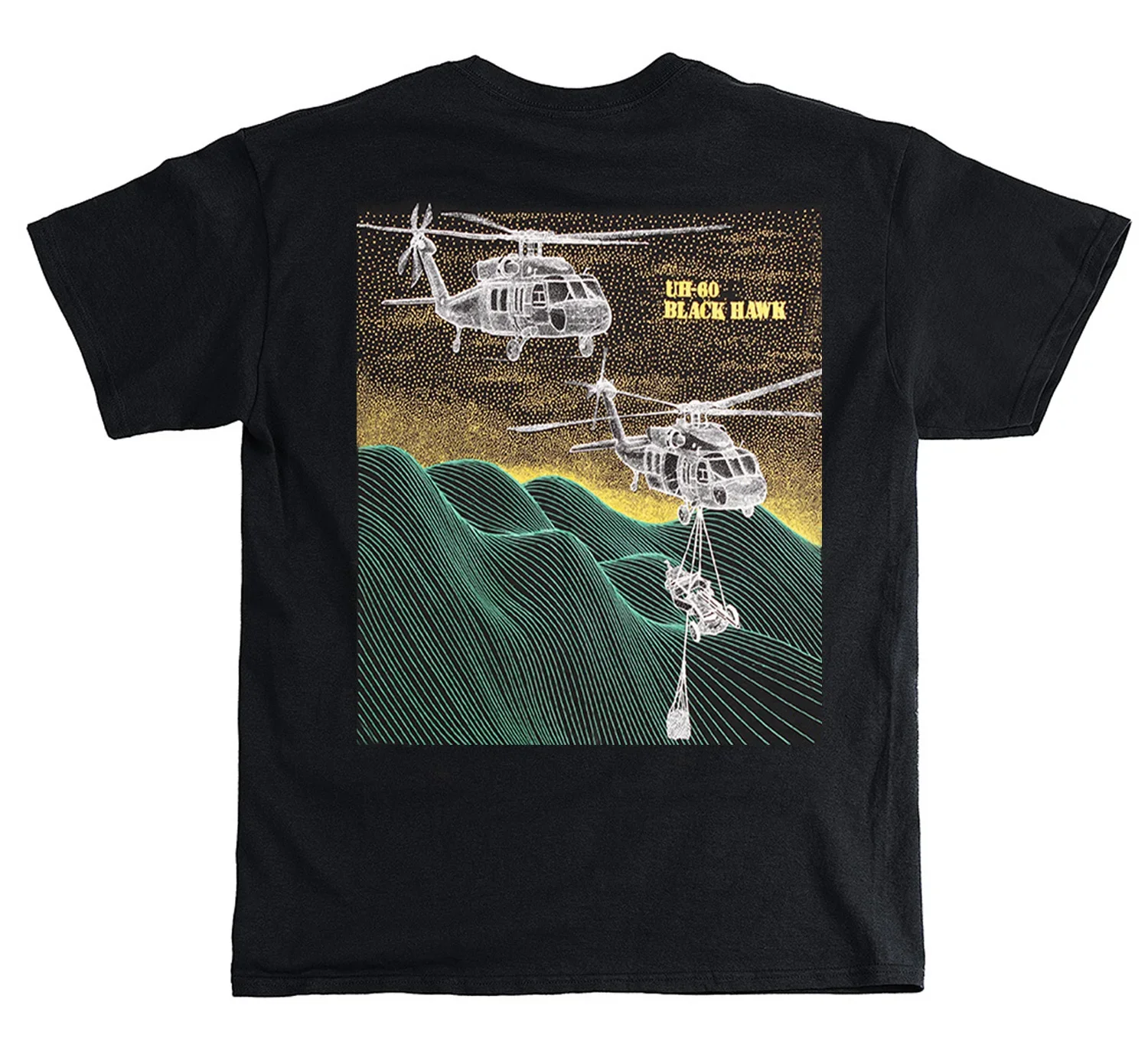 UH-60 Футболка с принтом Черный ястреб и вертолетами. Летняя хлопковая мужская