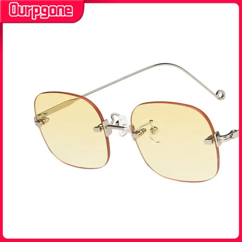 

Новинка 2023, солнцезащитные очки, безрамочные плоские зеркальные металлические солнцезащитные очки с защитой от синего света, аксессуары для очков