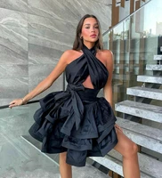 vinca sunny sexy halter short black prom dresses a line open back knee length taffeta robe de soiree formal vestidos de gala