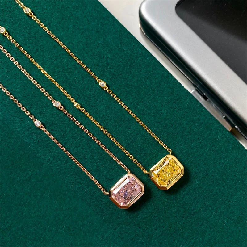 

Women's Vintage Necklace Silver Color Yellow Pink Oblong Shape Pendant Luxury High Quality Zircon Chain Bridal Wedding Party