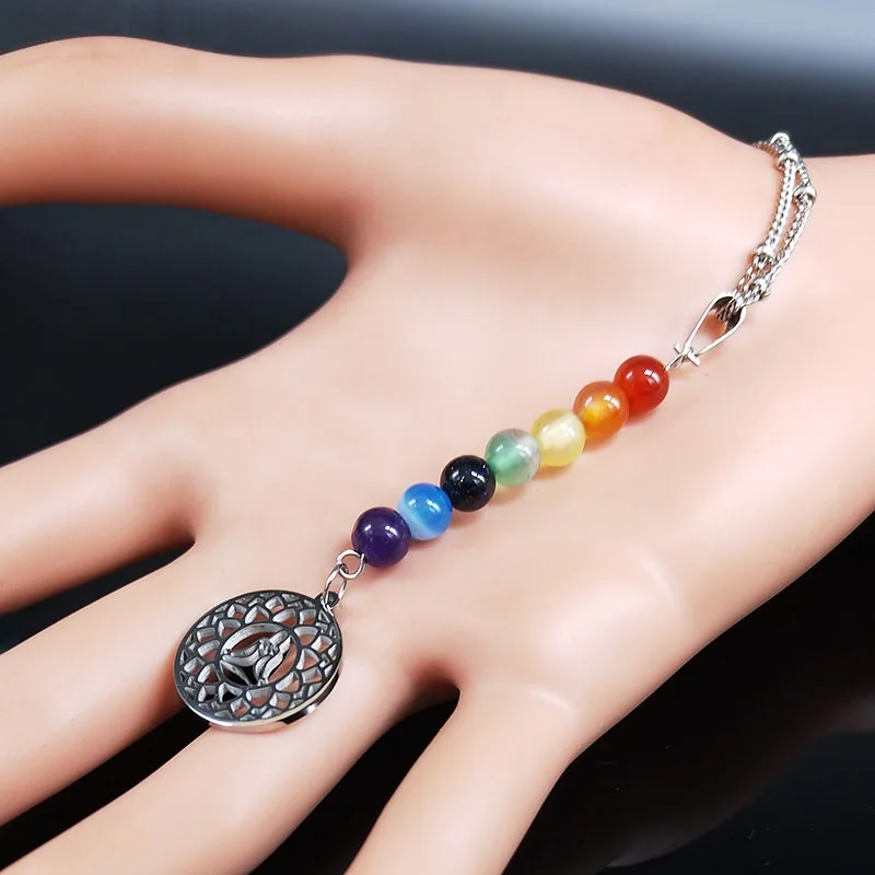 

Yoga Flower of Life Lotus Necklace Natural Stone Stainless Steel Multicolor Bead Necklaces Women Jewelry collar mujer N201S07