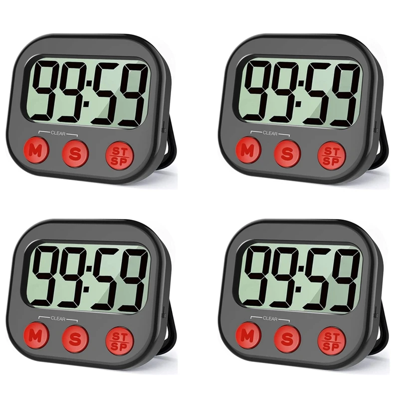 

ABHU 4X Kitchen Timer, Digital Visual Timer Magnetic Clock Stopwatch Countdown Timer, Large LCD Screen Display For Cooking