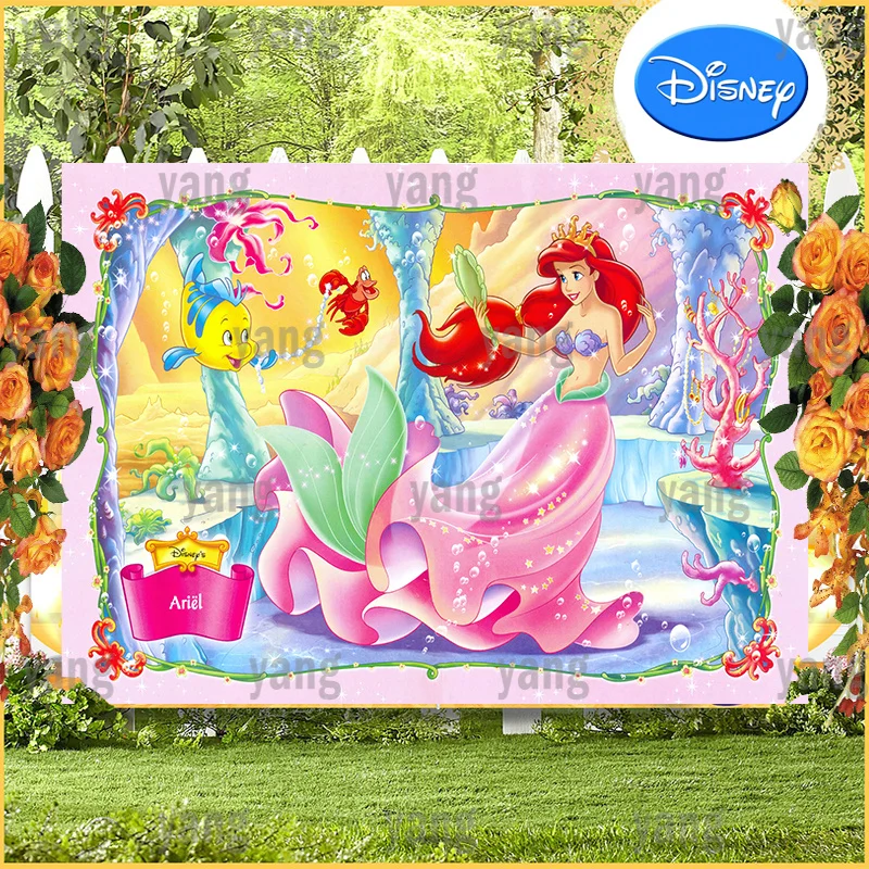 

Princess Little Mermaid Ariel Baby Girls Happy Birthday Party Disney Cartoon Colorful Deep Sea Backdrop Photography Background