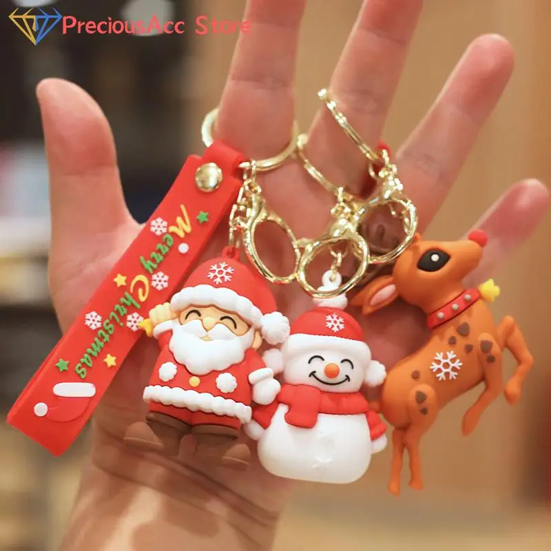

Christmas Keychain Cute Cartoon 3D Santa Claus Elk Snowman Pendant Doll Car Bag Keyring Ornaments 2024 New Year Key Holder Gift