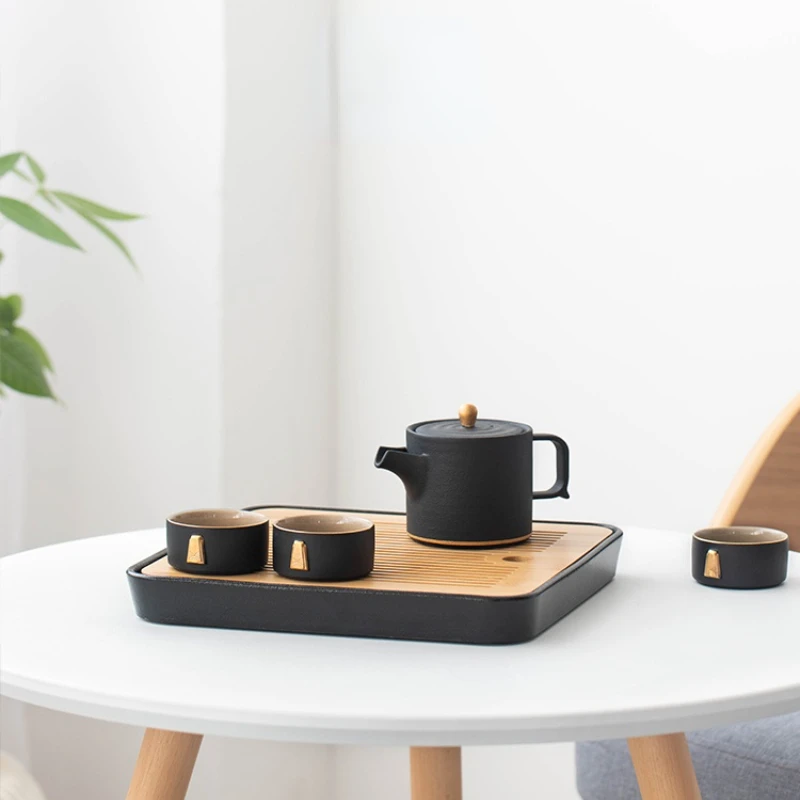 Minimalist Bamboo Tea Table Tray Japanese Creative Tea Tray Drainage Water Storage Wood Tray Kitchen Accessories