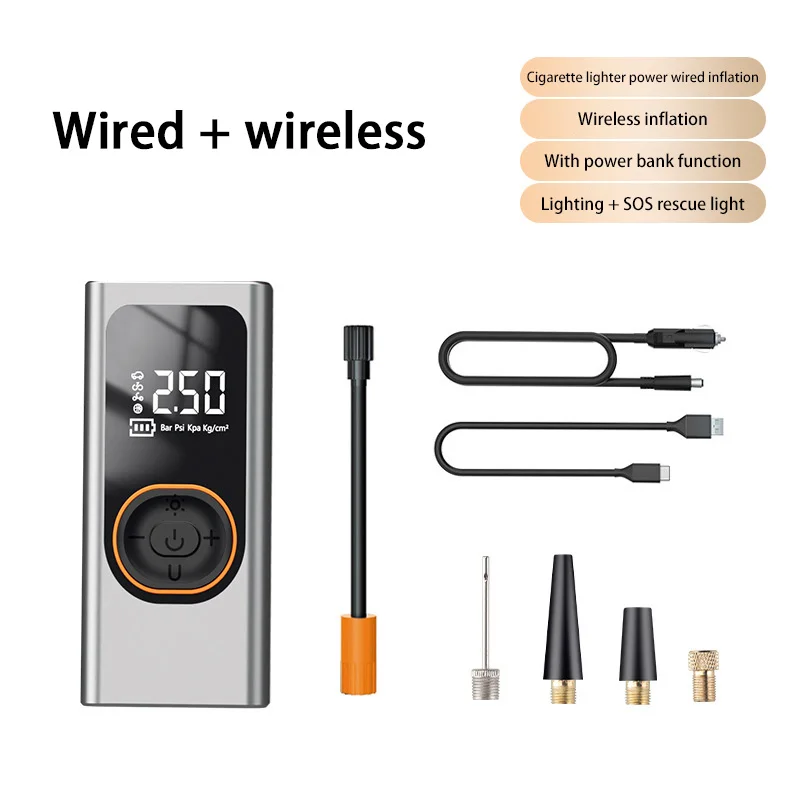 

XMSJ Беспроводной автомобильный воздушный насос, быстрая зарядка, интеллектуальный цифровой давление в шинах со светодиодным аварийным освещением, автомобили, мотоциклы, велосипеды