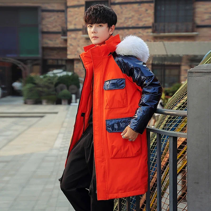 

Мужской утепленный пуховик-30, зимнее теплое пальто, новинка 2023, Мужская модная длинная парка с капюшоном из белой утки