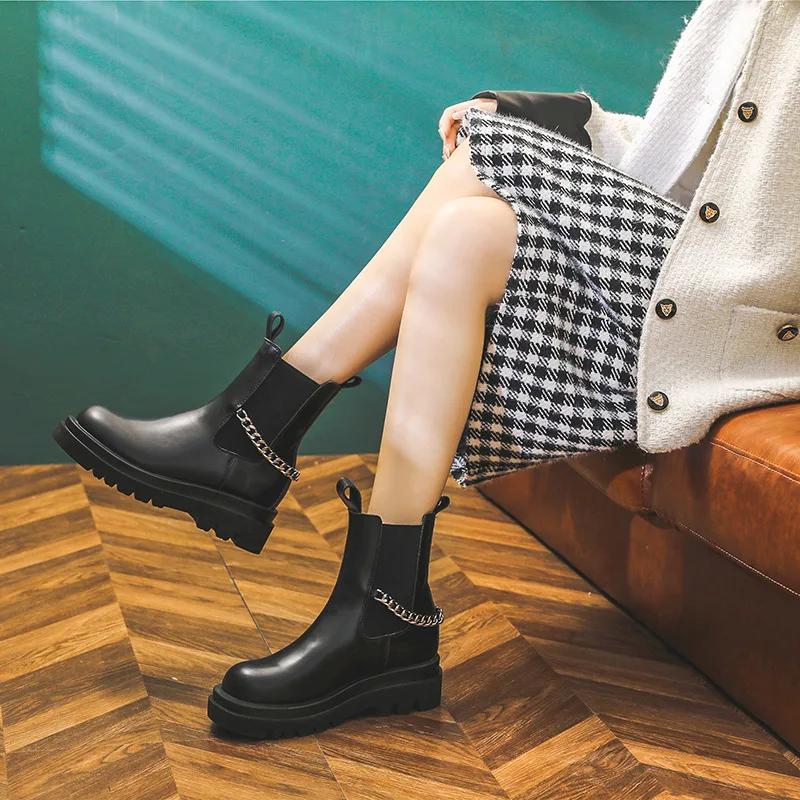 

Women's High-quality Platform High Boots Chelsea British Style Leather Ankle Boots Fashion Trend