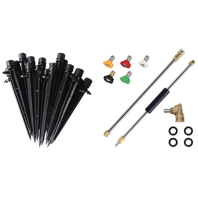 

100 Pcs Drip Emitters,360 Degree Water Flow Drip Irrigation System & 1 Set Pressure Washer Extension Spray Wand