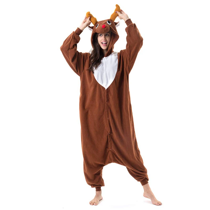 Christmas Deer Onesie For Women Men Adult Animal Kigurumis Pyjamas Cartoon Pajama Homewear Halloween Cosplay Costume XXL