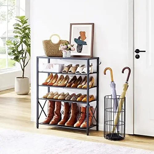 

Органайзер для обуви, промышленный обувной шкаф для прихожей, металлическая сетчатая полка для хранения обуви с X-образной фиксированной рамой, с 2 крючками, Rus
