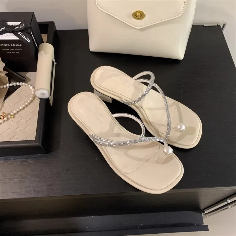 Женские летние туфли с зажимом на носках женские шлепанцы жемчугом Женская