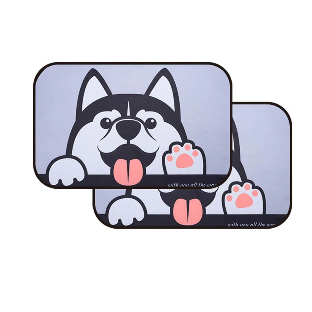 

1 пара автомобильных солнцезащитных козырьков для боковых окон солнцезащитные козырьки выдвижной статическое электричество адсорбирующий солнцезащитный блок с милым узором хаски