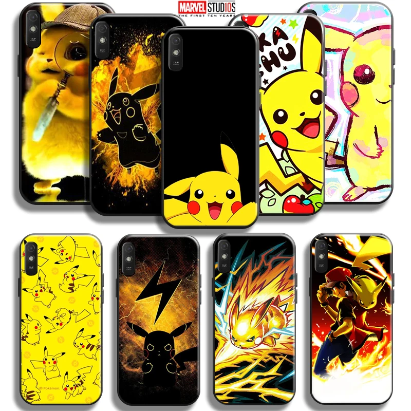 

Anime Pokemon Cute Pikachu Phone Case 6.53 Inch For Xiaomi Redmi 9A 9AT Funda Carcasa Soft Black Liquid Silicon Coque