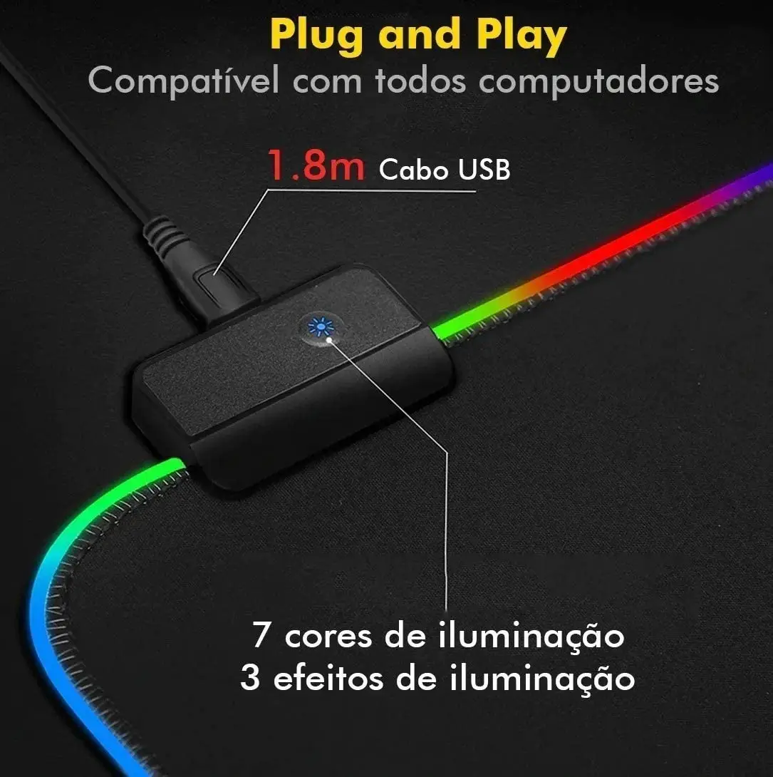 

2023 NEW Mouse Pad LED RGB Gamer Tecido Preto Speed Tapete Extra Grande 80cm x 30cm Costurado MousePAD