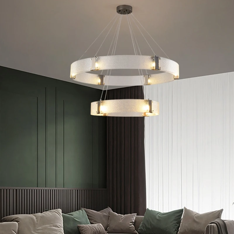 

Kobuc Modern Living Room Glass Chandelier Light Luxury Dining Room Round Chandelier Creative Bedroom Gold Pendant Light Fixture