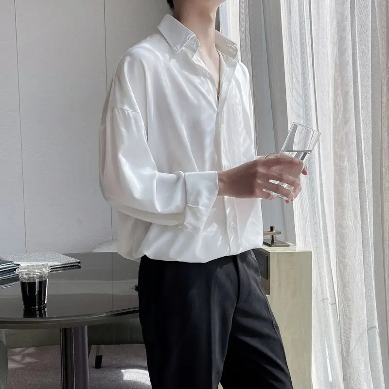 

Рубашка B415 мужская с длинным рукавом, роскошная тонкая однотонная Повседневная Деловая модная блузка, в японском стиле, весна 2022