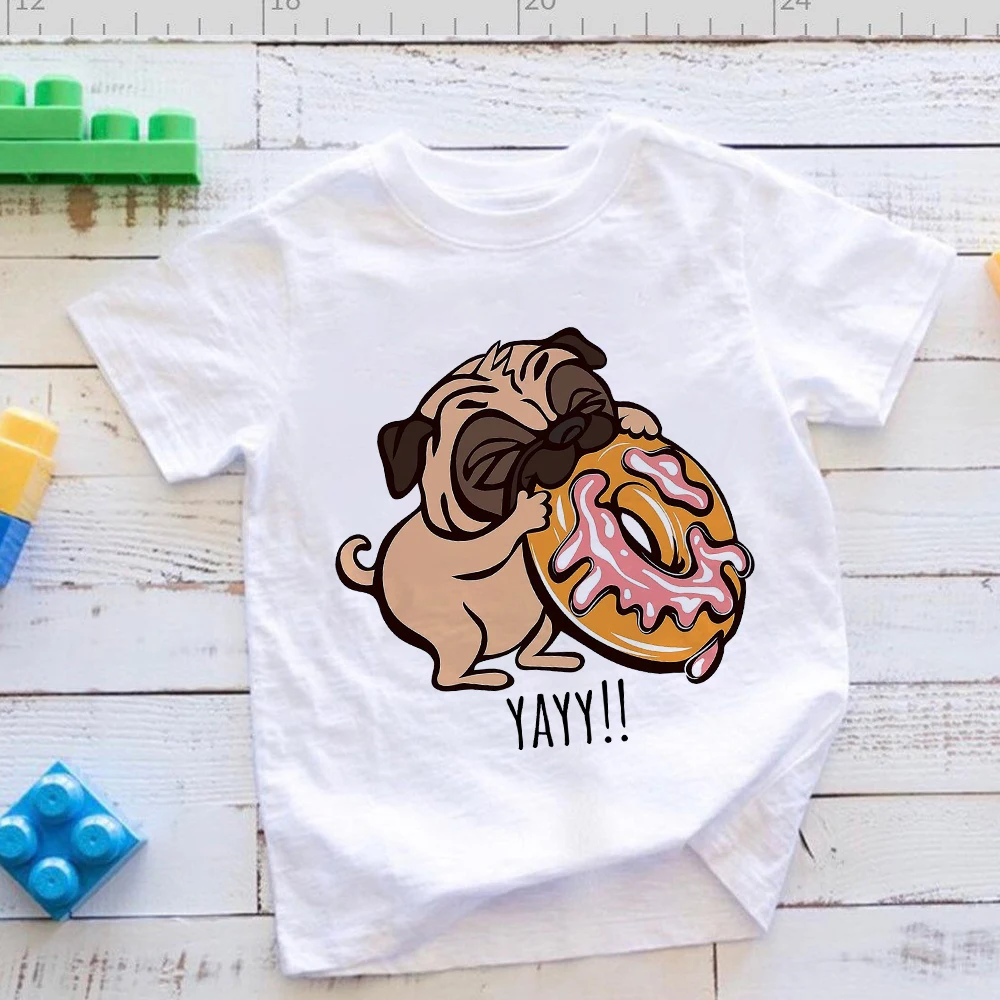 Детская футболка с принтом мопса Повседневная Базовая в европейском стиле лето