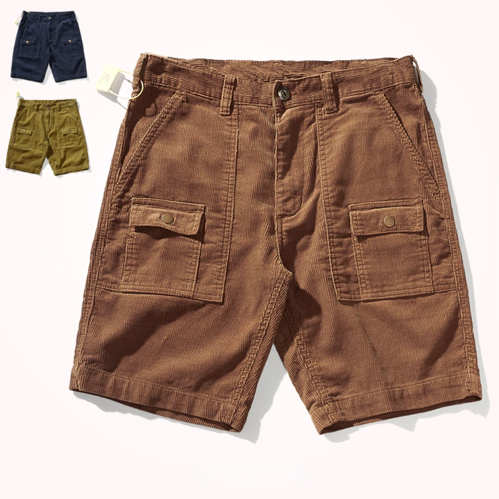 Pantalones cortos de pana para hombre, ropa retro japonesa para lavar, pantalones de cinco puntos versátiles, tendencia