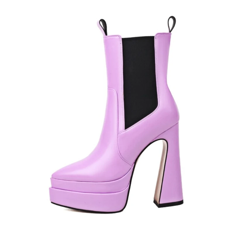 

Fashion Boots Autumn and Winter 2022 Pointed Toe Strange Style Mixed Color High Heels Chelsea Boots Street Girls Boots Elegant