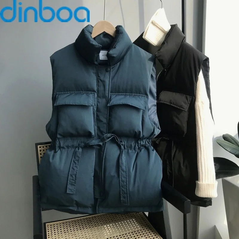 

dinboaWinter Spring Warm Vest 2021 Korean Loose Coat Thickening Before Short and Long Waist Cotton Waistcoat Women Puffer Jacket