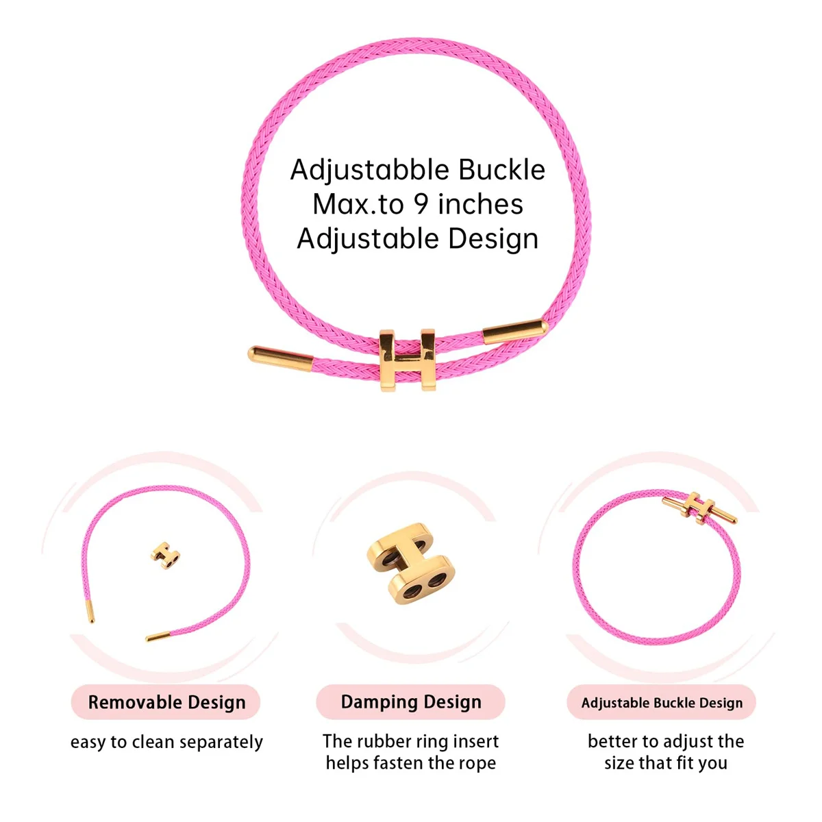 Titanium Steel Women's Gold Plated Bracelet H Shape Design Hand Polished with Adjustable String Bracelet Fashion Accessory