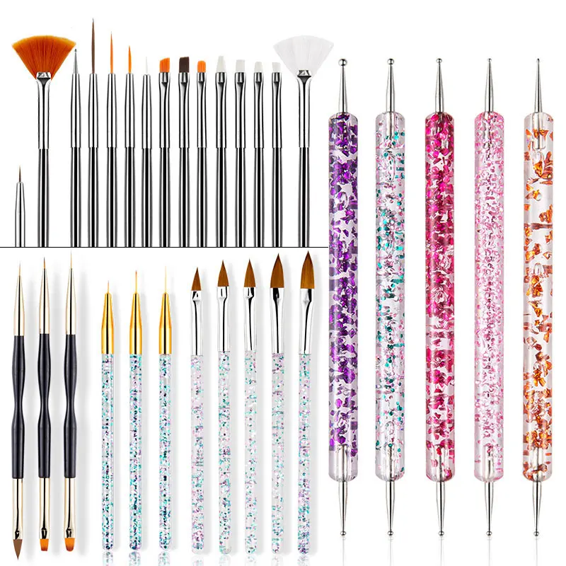 

Professional 3D Nail Art Brushes Set UV Nail Gel Polish Brushes Dotting Pen Acrylic Liquid Powder Carving Gel Brush Decor Tool