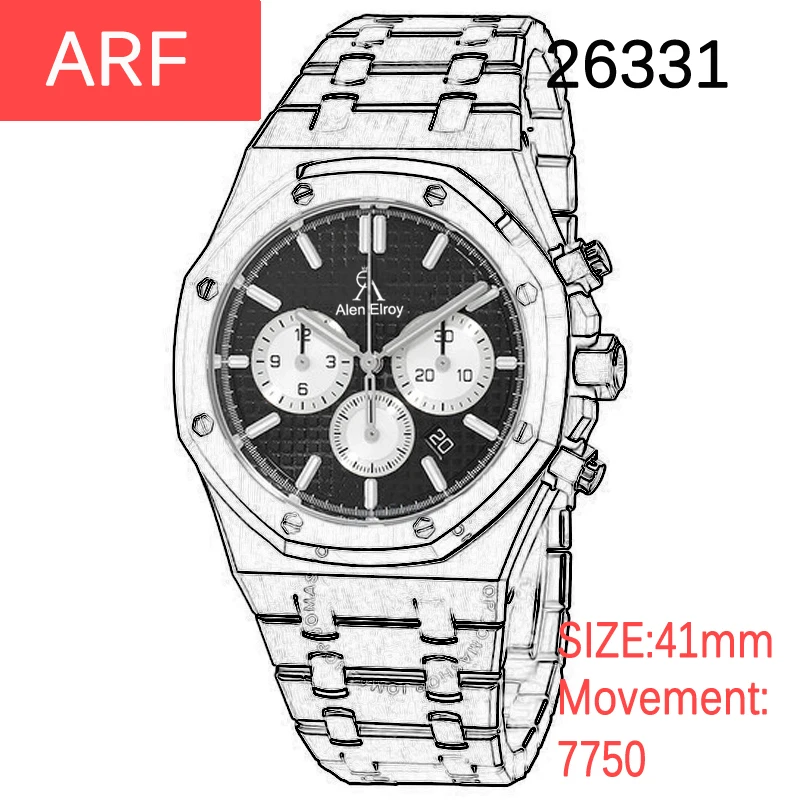 

Mens Mechanical Top Luxury Brand watch 41mm 26331 Black dial 7750 movement 904L sprots watches chronograph function works