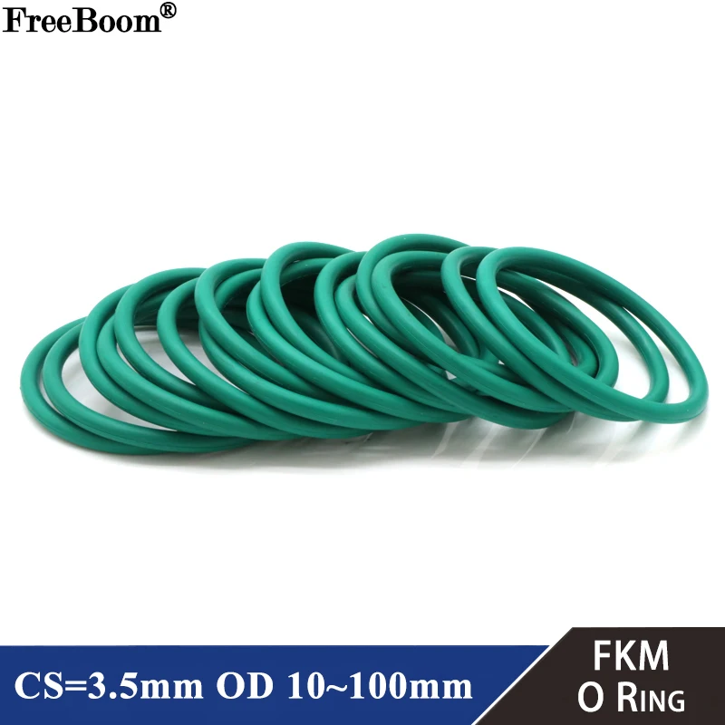 10pcs CS 3.5mm OD 10~100mm Green FKM Fluorine Rubber O Ring Sealing Gasket Insulation Oil High Temperature Resistance Green