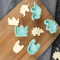 4pcsset spring plunger horse dog dinosaur crown shape plastic cookie cutters for fondant pastry cake biscuit mould baking tools