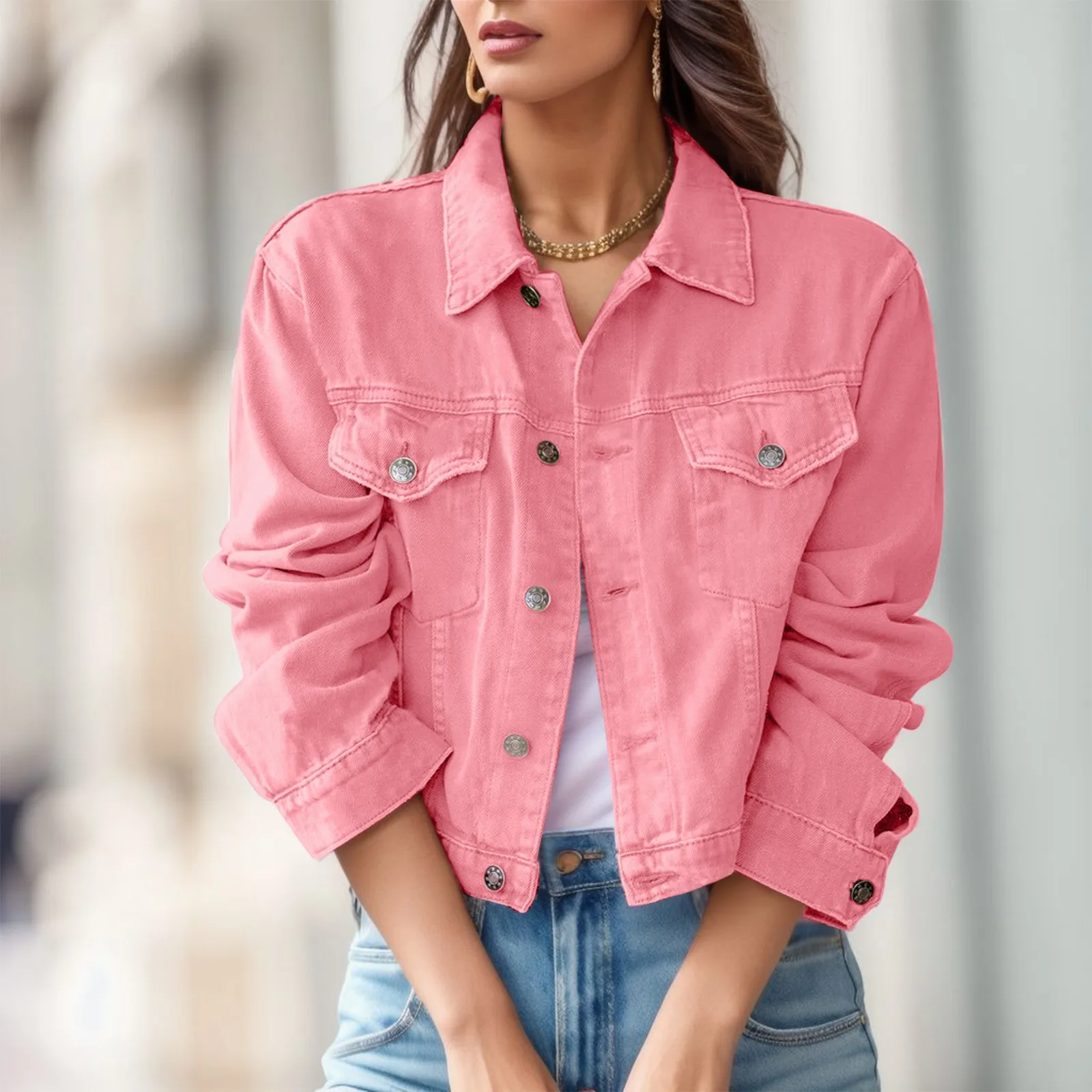 

Women Vintage Denim Jacket Short Denim Jacket Crop Jean Jacket Coat New In Outerwears Demi-Season Jacket For Women Veste Femme