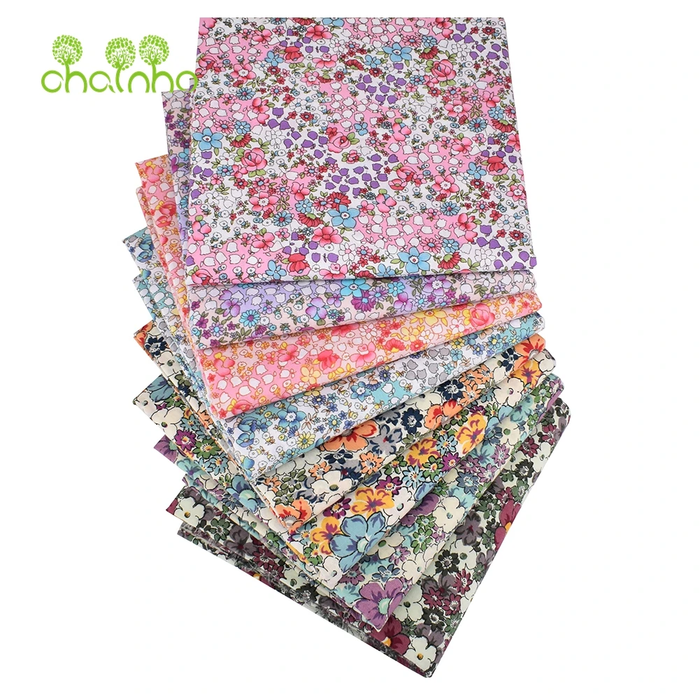 Chainho,Printed Plain Poplin Cotton Fabric,DIY Quilting & Sewing Material,Patchwork Cloth,Floral Series,6 Designs,5 Sizes,PCC29