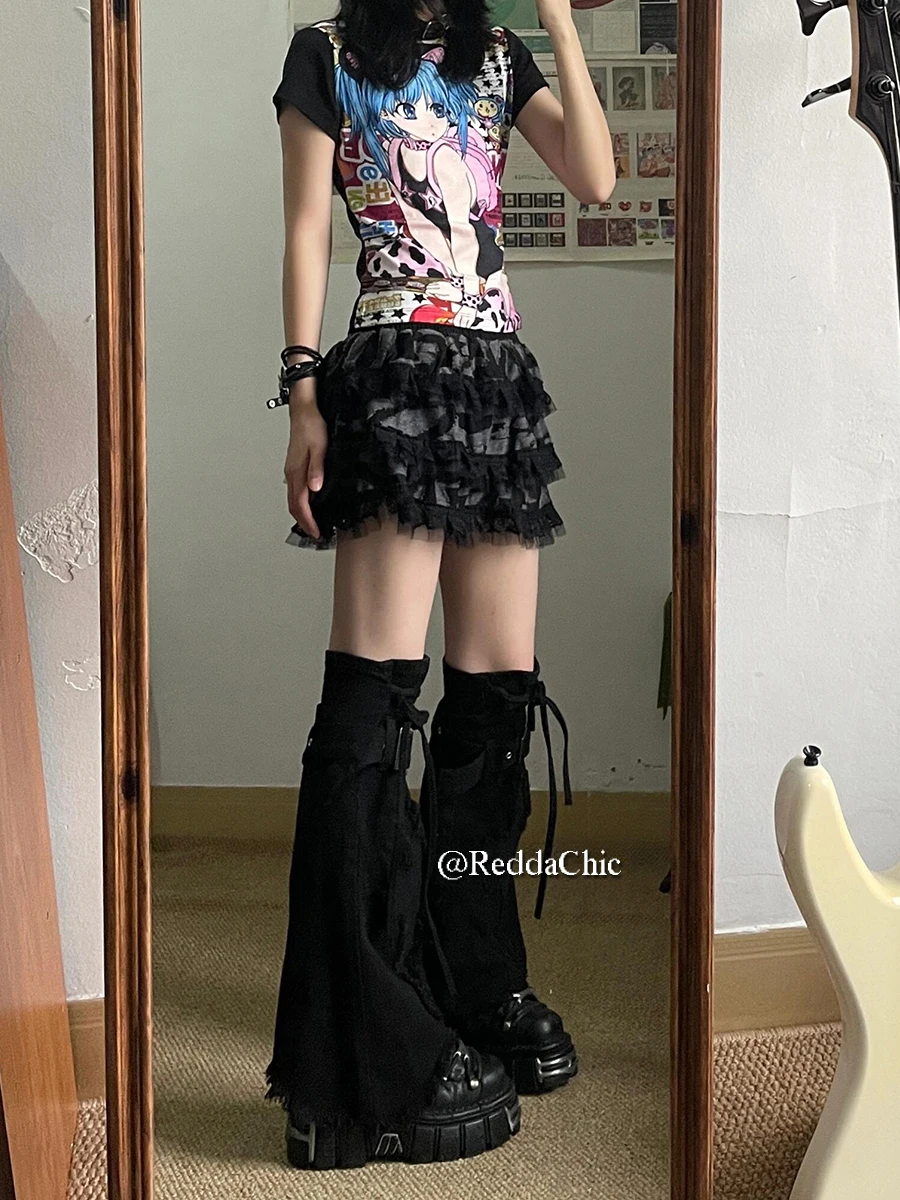 Женские черные гетры мини-юбка юбка с поясом и перекрестными заплатками