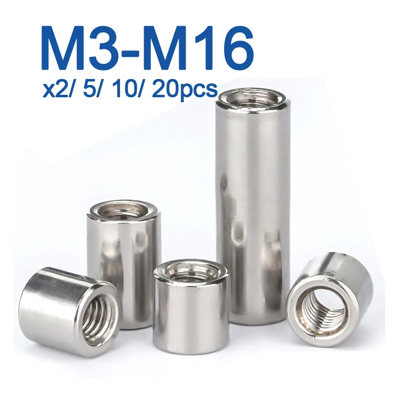 

M3 M4 M5 M6 M8 M10 ~M16 304 Stainless Steel Extension Thicken Round Column Joint Coupling Nut Cylindrical Connect Screw Nut