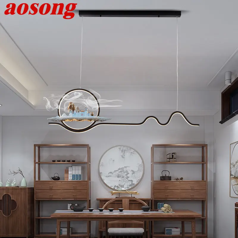 

AOSONG Creative Chinese Style Pendant Lamp LED 3 Colors Modern Ceiling Chandelier Light For Home Dining Room Study Decor