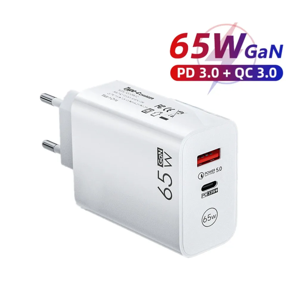 

65W GaN USB PD Quick Charge High-Quality Wall Charging For iPhone 13 14 Xiaomi 12 Samsung W22 Oneplus Mobile Phone Fast Charger