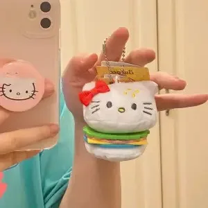 

New Kawaii Hello Kitty Anime Japanese Cute Cartoon Burger Plush Doll Widget Girls Heart Keychain Couple Car Motorcycle Pendants