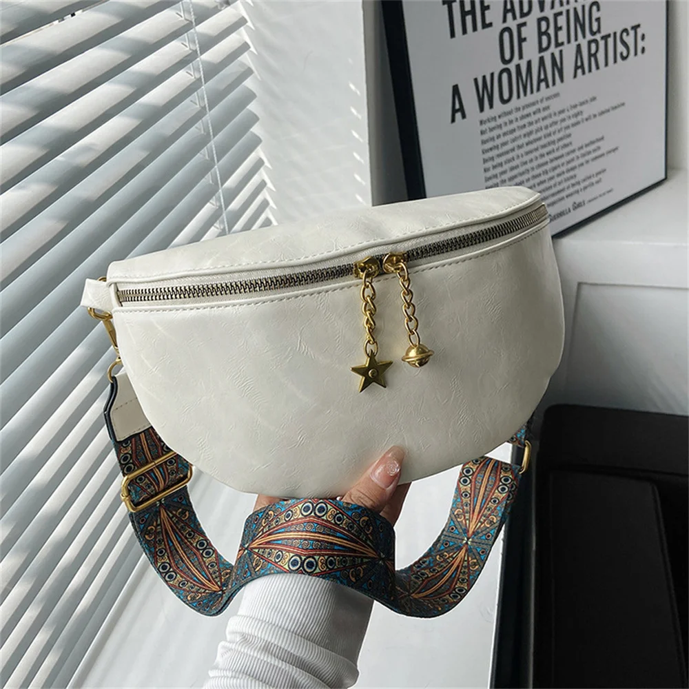 

Fashion Wide Strap Women Crossbody Bags Leather Women's Bag Retro Red Ladies Fanny Pack Shoulder Bag Sling Bag Female Waist Pack