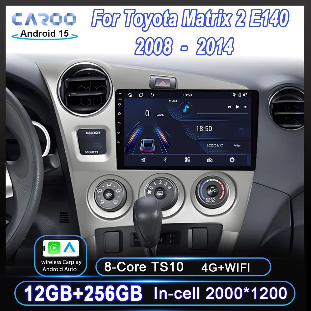 Фото Автомобильное радио Android 15 Carplay для Toyota Matrix 2 E140 2008 2009 2010 2011 2012 2013 2014 Мультимедийный плеер Навигация GPS №1