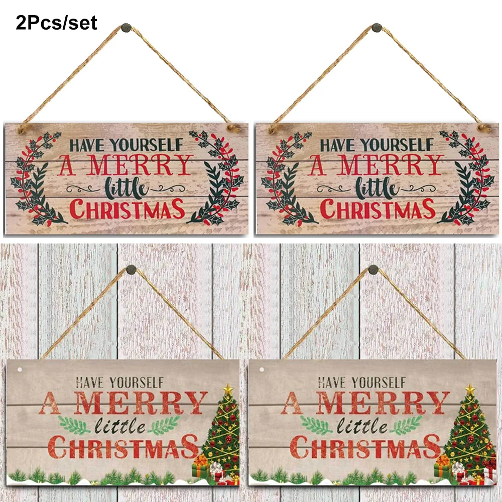 

2Pcs Christmas Tree Ornament Wooden Door Yourself a Merry Little Christmas Farmhouse Front Porch Sign Plaque Hanging Sign Have